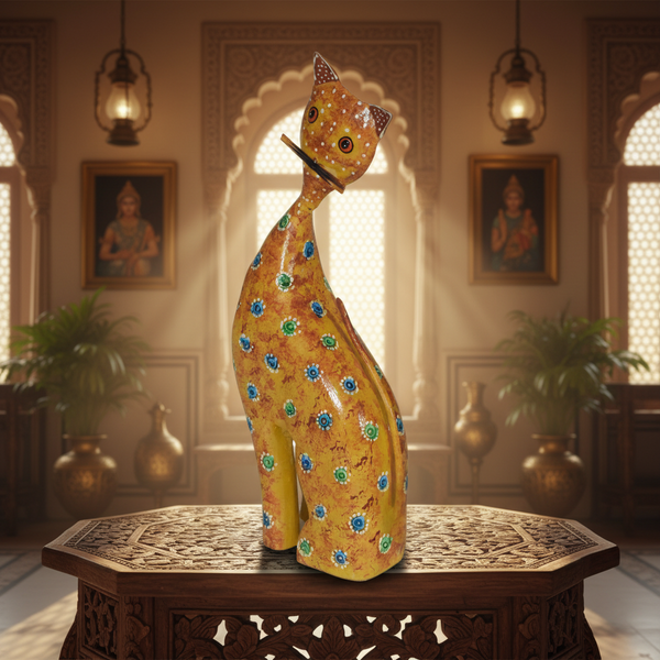 Wooden Hand painted Cat Statue