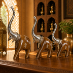 Decorative Handcrafted Elephant Figurine Set – Brown Natural  Hand Painted Finish