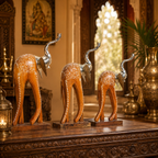 Decorative Handcrafted Elephant Figurine Set – Brown Natural  Hand Painted Finish