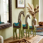 Decorative Handcrafted Horse Figurine Set – Metal Finish & Hand Painted Traditional Art