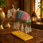 Decorative Handcrafted Elephant Sculpture with Hanging Bells – Multicolor Hand Painted Finish
