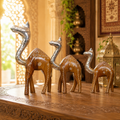 Decorative Handcrafted Camel Sculpture Set – Brown Natural  Hand Painted Finish