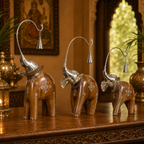 Decorative Handcrafted Elephant Figurine Set – Metal & Hand Painted Finish