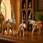 Decorative Handcrafted Elephant Figurine Set – Brown Natural  Hand Painted Finish