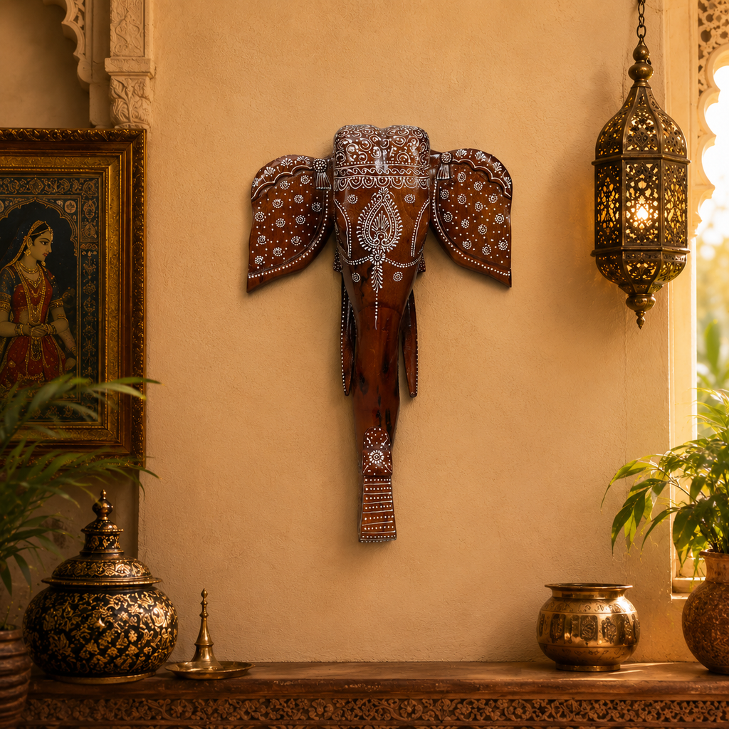 Decorative Handcrafted Elephant Big Head Wall Hanging – Hand Painted Traditional Art
