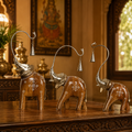 Decorative Handcrafted Elephant Figurine Set – Metal & Hand Painted Finish