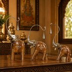 Decorative Handcrafted Elephant Figurine Set – Metal & Hand Painted Finish
