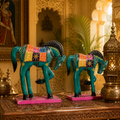 Decorative Handcrafted Wooden Horse Figurine Set – Hand Painted Traditional Art