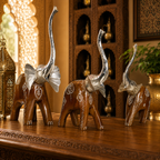 Decorative Handcrafted Elephant Figurine Set – Brown Natural  Hand Painted Finish