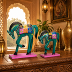 Decorative Handcrafted Wooden Horse Figurine Set – Hand Painted Traditional Art