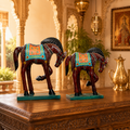 Decorative Handcrafted Wooden Horse Figurine Set – Hand Painted Traditional Art