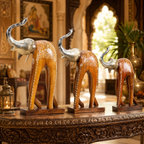Decorative Handcrafted Elephant Figurine Set – Brown Natural  Hand Painted Finish