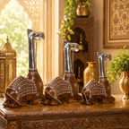 Decorative Handcrafted Camel Sculpture Set – Brown Natural  Hand Painted Finish