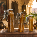 Decorative Handcrafted Elephant Candle Holder Set – Metal & Hand Painted Finish