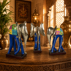 Decorative Handcrafted Elephant Figurine Set – Metal Finish & Hand Painted Traditional Art