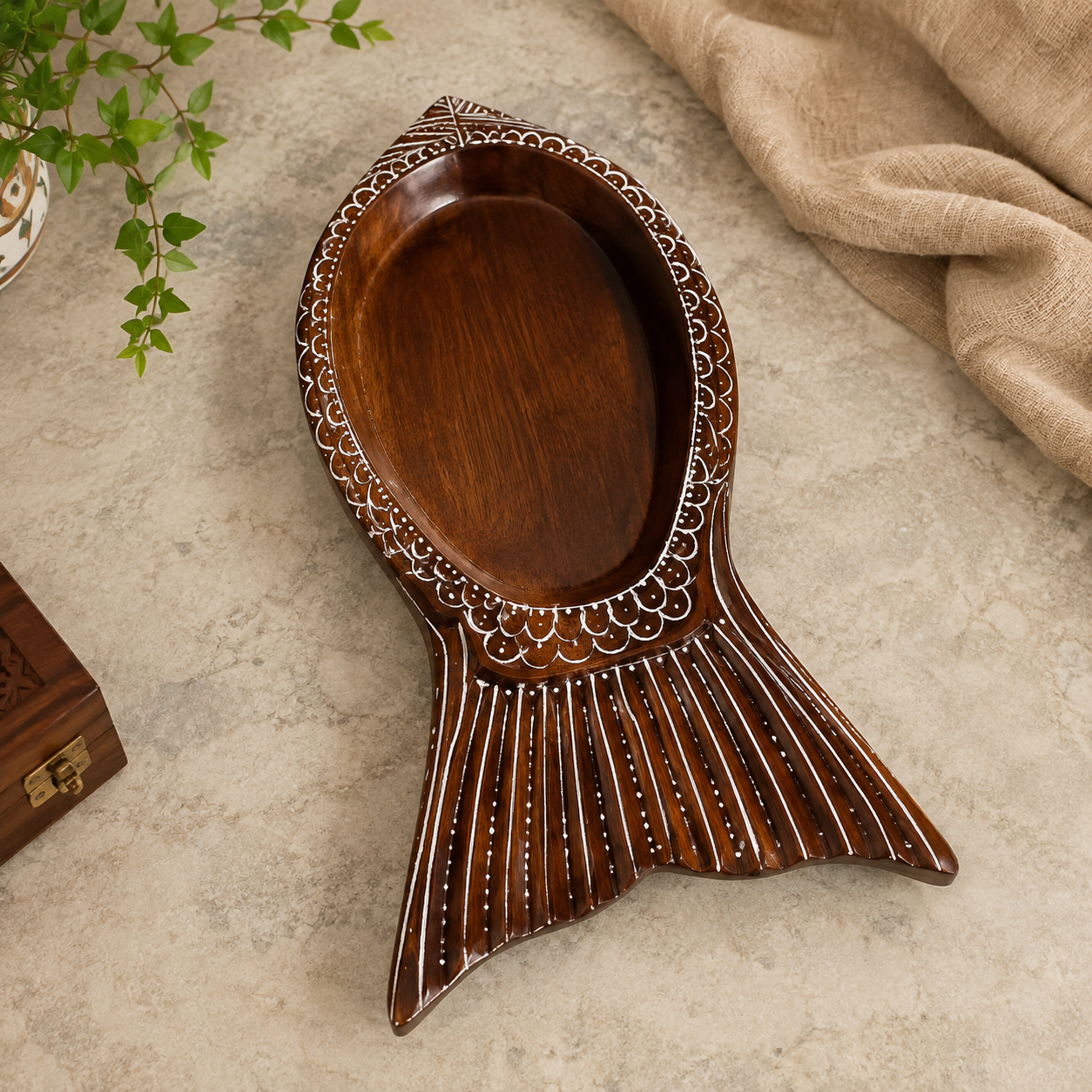 Handcrafted Wooden Decorative Tray – Embossed Hand-Painted Traditional Rajasthani Art