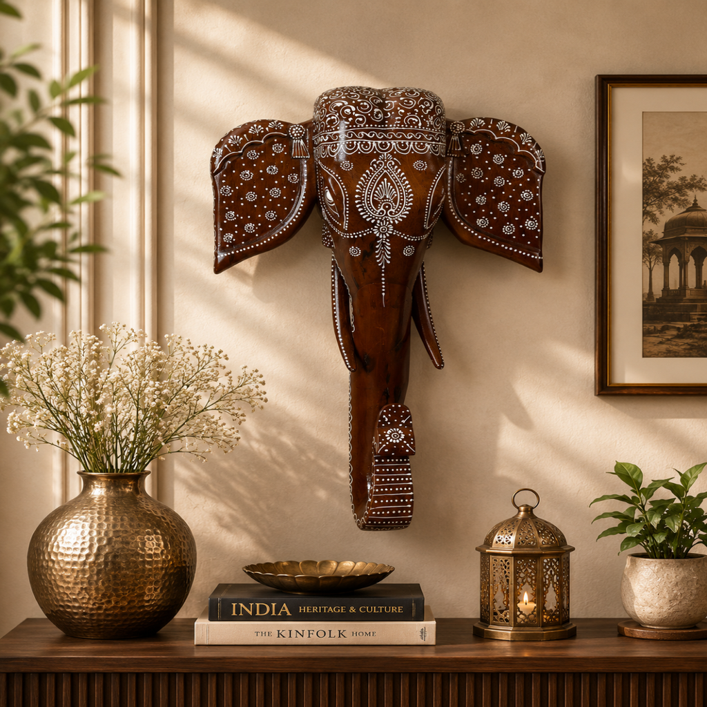 Decorative Handcrafted Elephant Big Head Wall Hanging – Hand Painted Traditional Art