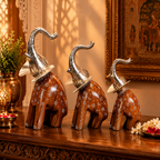 Decorative Handcrafted Elephant Figurine Set – Metal & Hand Painted Finish