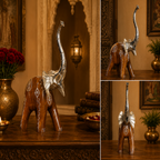 Decorative Handcrafted Elephant Figurine Set – Brown Natural  Hand Painted Finish