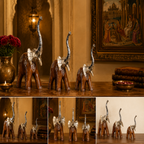 Decorative Handcrafted Elephant Figurine Set – Brown Natural  Hand Painted Finish