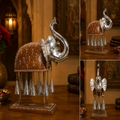 Decorative Handcrafted Elephant Sculpture with Hanging Bells – Brown Natural  Hand Painted Finish