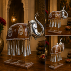 Decorative Handcrafted Elephant Sculpture with Hanging Bells – Brown Natural  Hand Painted Finish