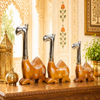 Decorative Handcrafted Camel Sculpture Set – Brown Natural  Hand Painted Finish