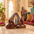 Decorative Handcrafted Camel Sculpture with Bell – Natural Wood Finish