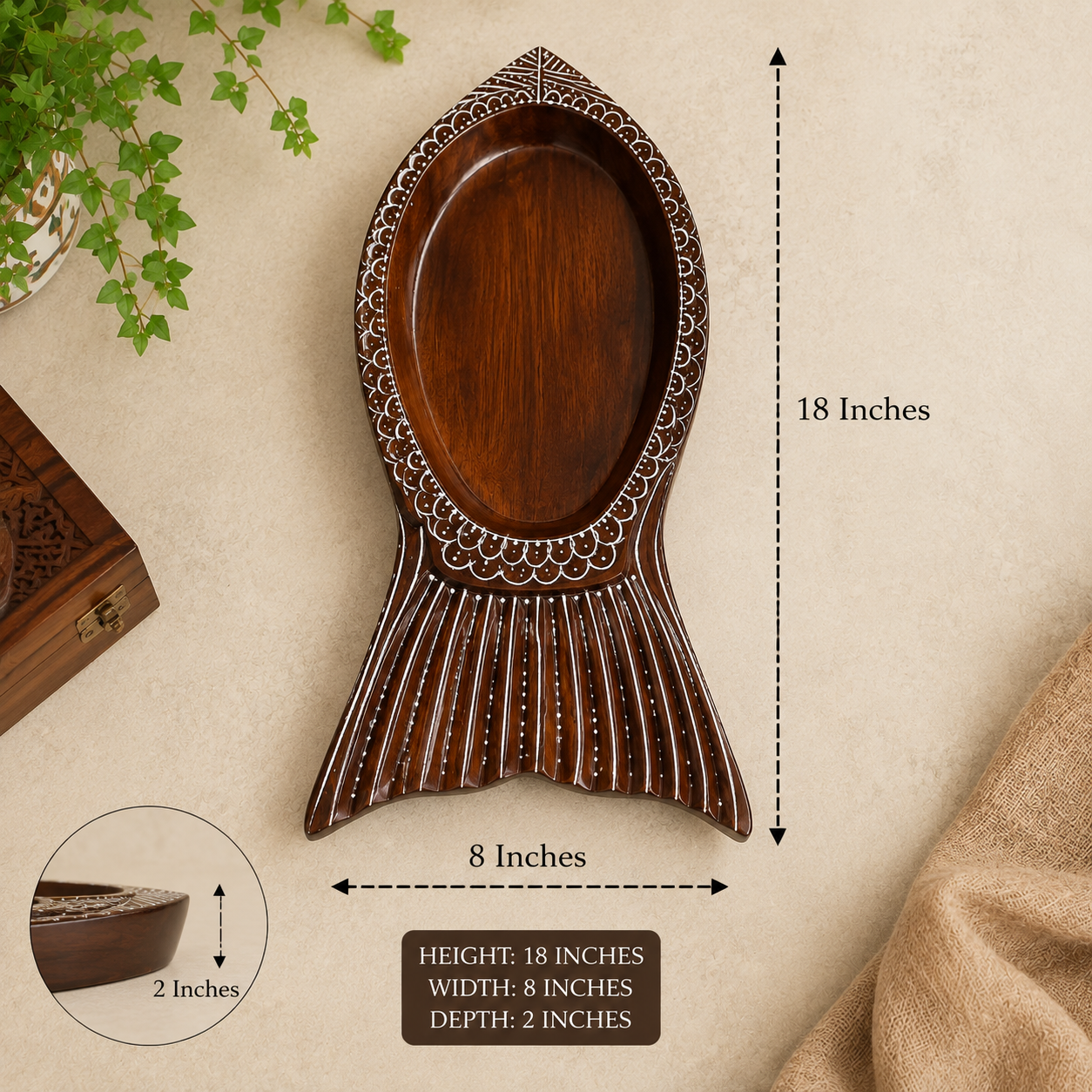 Handcrafted Wooden Decorative Tray – Embossed Hand-Painted Traditional Rajasthani Art