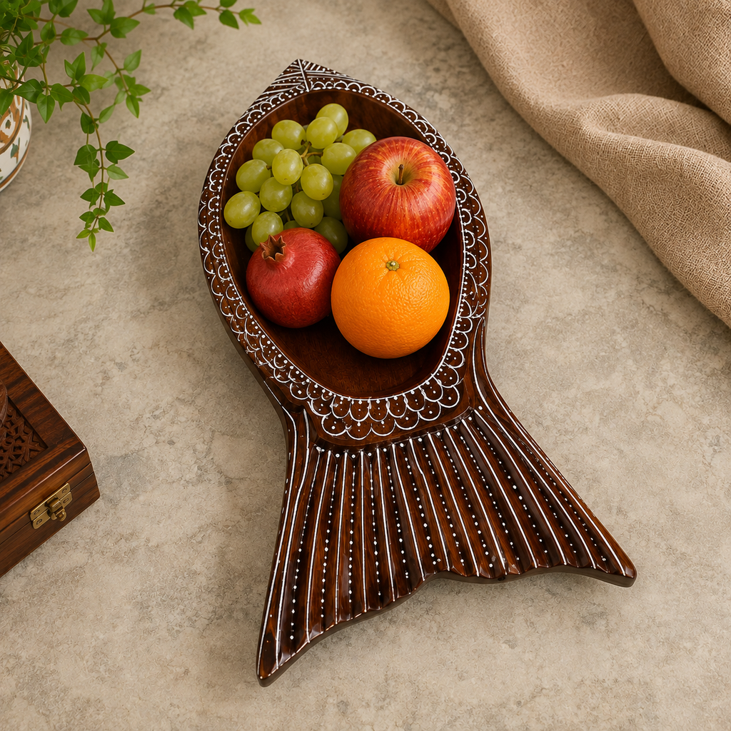 Handcrafted Wooden Decorative Tray – Embossed Hand-Painted Traditional Rajasthani Art