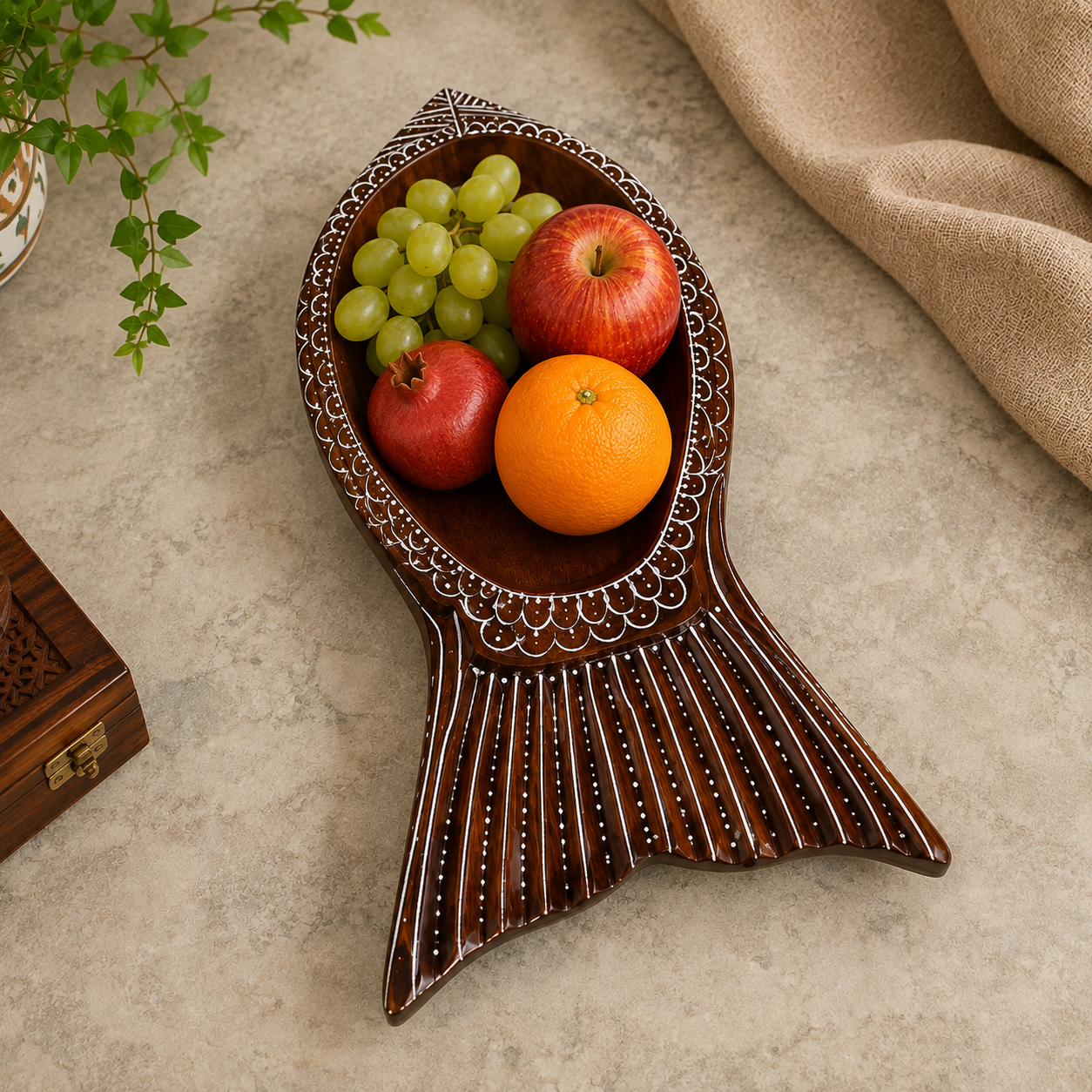Handcrafted Wooden Decorative Tray – Embossed Hand-Painted Traditional Rajasthani Art