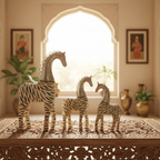 Decorative Handcrafted Zebra Horse Figurine Set – Metal Finish & Hand Painted Art
