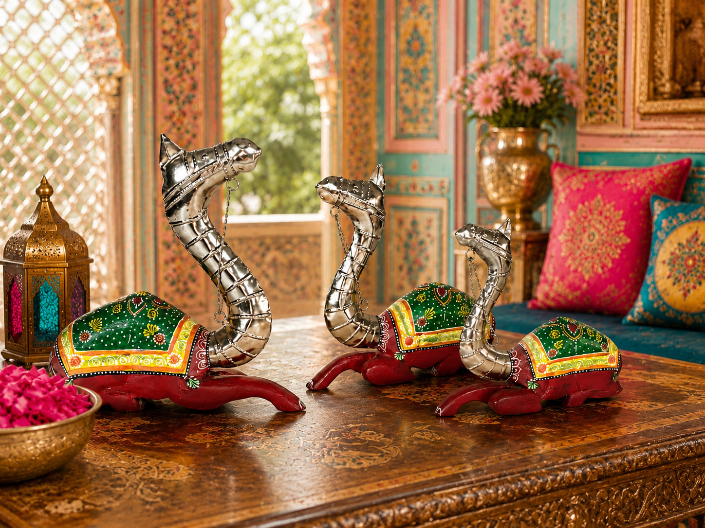 Decorative Handcrafted Camel Sculpture Set – Traditional Hand Painted Finish