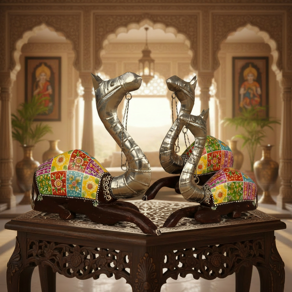 Decorative Handcrafted Camel Sculpture Set – Traditional Hand Painted Finish