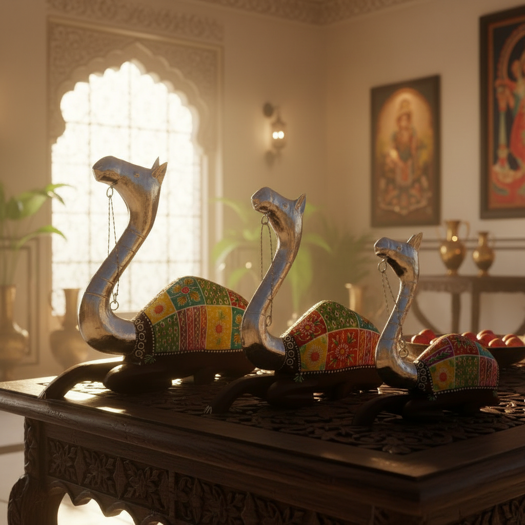 Decorative Handcrafted Camel Sculpture Set – Traditional Hand Painted Finish