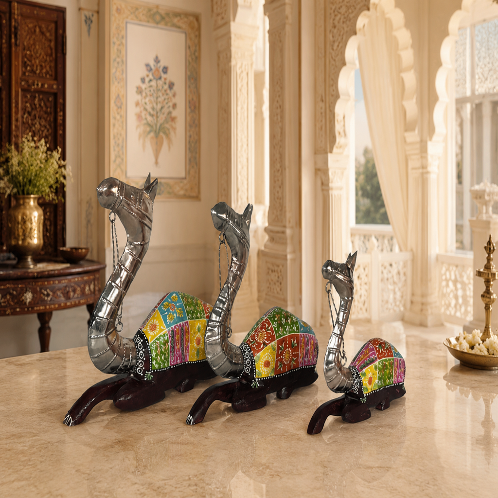 Decorative Handcrafted Camel Sculpture Set – Traditional Hand Painted Finish