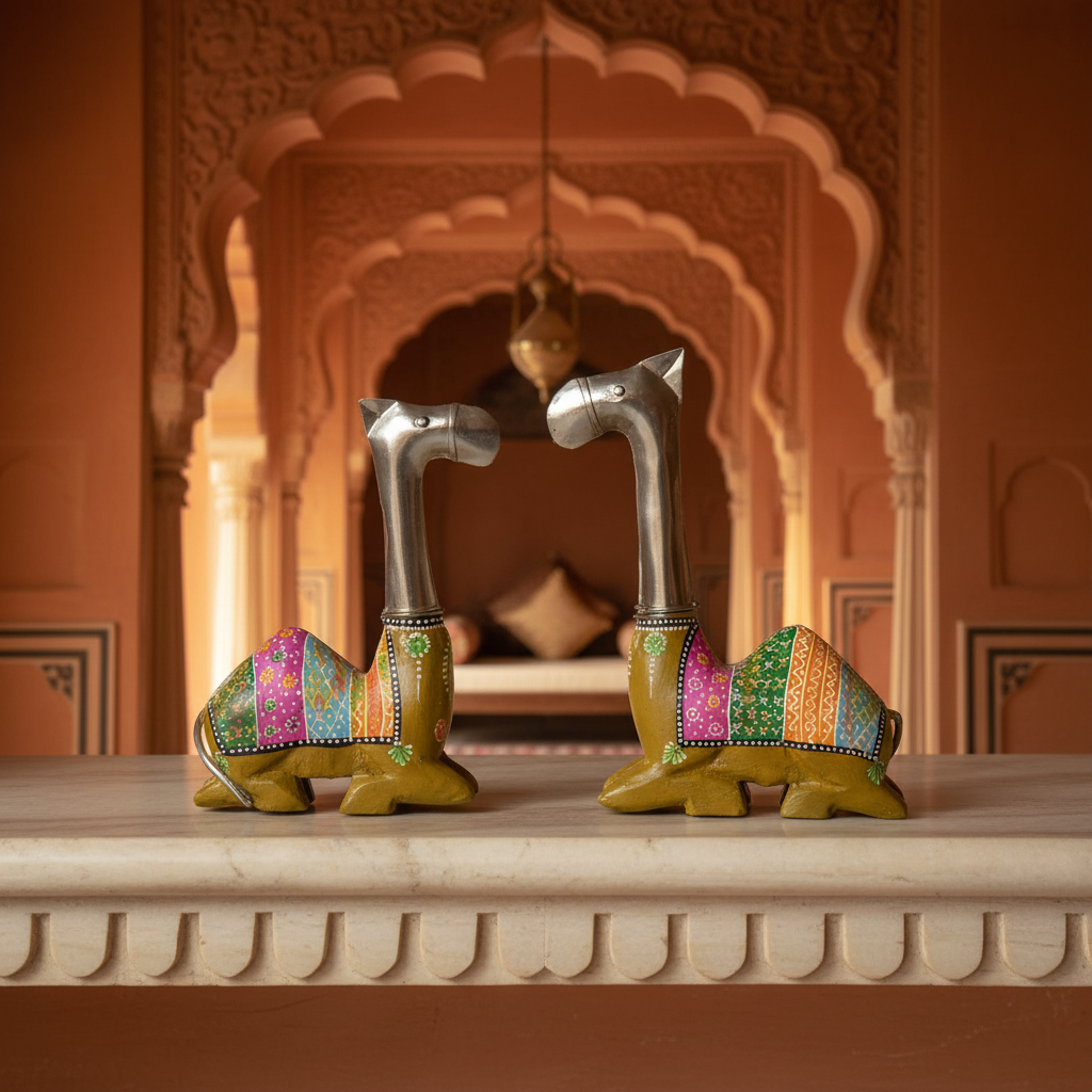 Decorative Handcrafted Camel Sculpture Set – Multicolor Hand Painted Finish