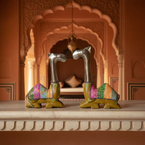 Decorative Handcrafted Camel Sculpture Set – Multicolor Hand Painted Finish