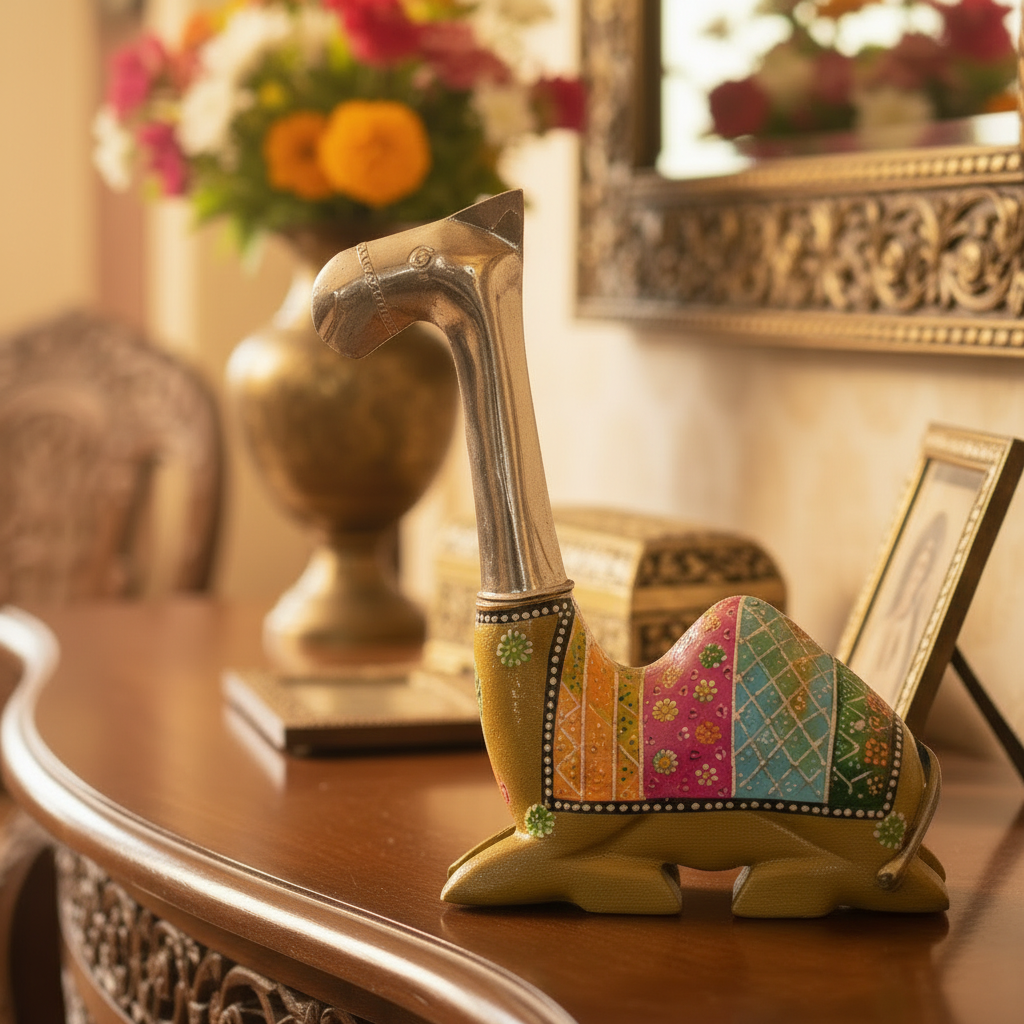 Decorative Handcrafted Camel Sculpture Set – Multicolor Hand Painted Finish