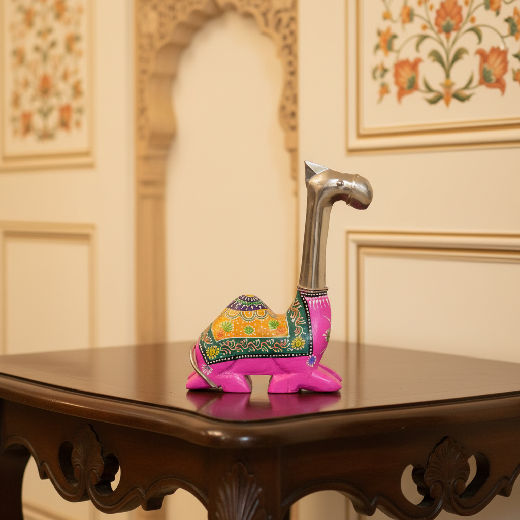 Decorative Handcrafted Camel Sculpture Set – Multicolor Hand Painted Finish