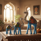 Decorative Handcrafted Camel Sculpture Set – Multicolor Hand Painted Finish