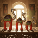 Decorative Handcrafted Camel Sculpture Set – Multicolor Hand Painted Finish