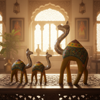 Decorative Handcrafted Camel Sculpture Set – Multicolor Hand Painted Finish
