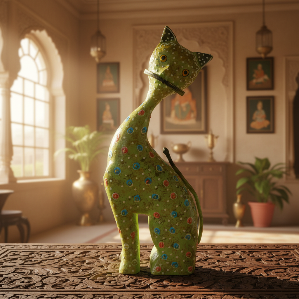 Decorative Handcrafted Wooden Cat Figurine – Hand Painted Finish