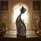 Decorative Handcrafted Wooden Cat Figurine – Brown Natural  Hand Painted Finish
