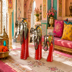 Decorative Handcrafted Elephant Candle Holder Set – Metal & Hand Painted Finish