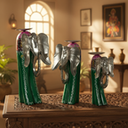 Decorative Handcrafted Elephant Candle Holder Set – Metal & Hand Painted Finish