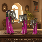 Decorative Handcrafted Elephant Candle Holder Set – Metal & Hand Painted Finish