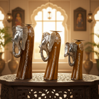 Decorative Handcrafted Elephant Candle Holder Set – Metal & Hand Painted Finish