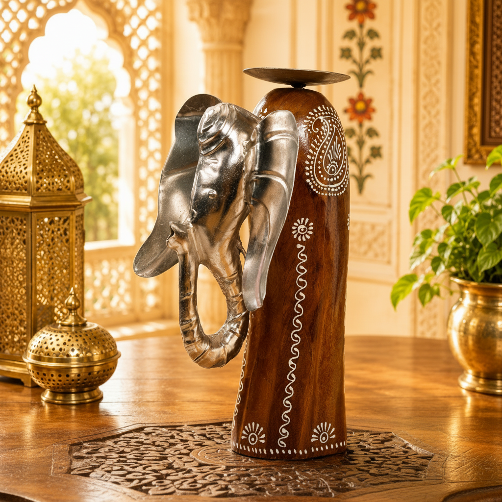 Decorative Handcrafted Elephant Candle Holder Set – Metal & Hand Painted Finish